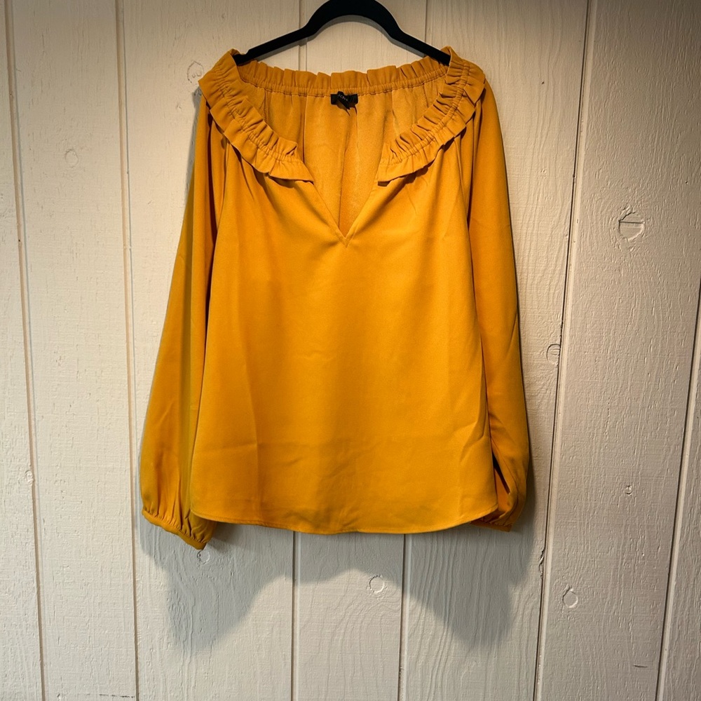 J. Crew  Large 365 crepe ruffle neck blouse in mustard - Picture 3 of 4